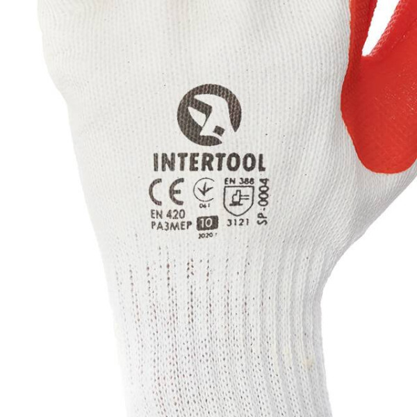 Glove knitted, polycotton, glass (mason), with double latex coating red, 10 Intertool SP-0004