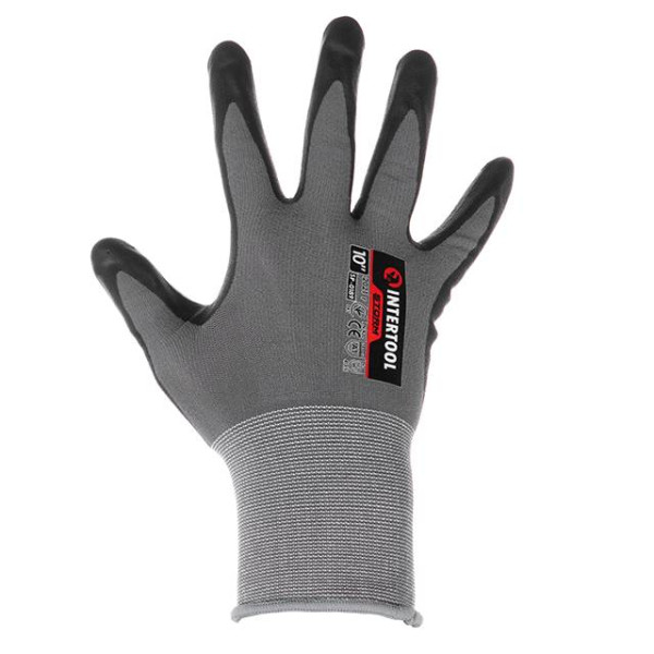 Gloves knitted, synthetic, two-layer coating, polyurethane and porous nitrile on the palm, breathable, 10 STORM Intertool SP-0189