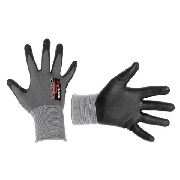 Gloves knitted, synthetic, two-layer coating, polyurethane and porous nitrile on the palm, breathable, 10 STORM Intertool SP-0189