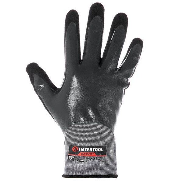 Gloves Synthetic Knitted Full Double Layer Nitrile Basic Smooth Porous Palm Breathable 10 STORM Intertool SP-0190