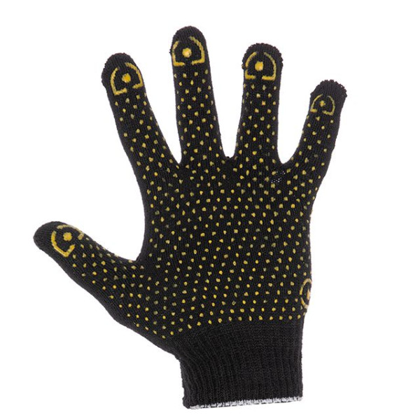 Knitted glove 60% cotton / 40% polyester, with PVC dot, knitting class 7, color black, dot, 38 g Intertool SP-0138