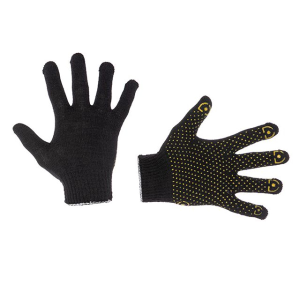 Knitted glove 60% cotton / 40% polyester, with PVC dot, knitting class 7, color black, dot, 38 g Intertool SP-0138