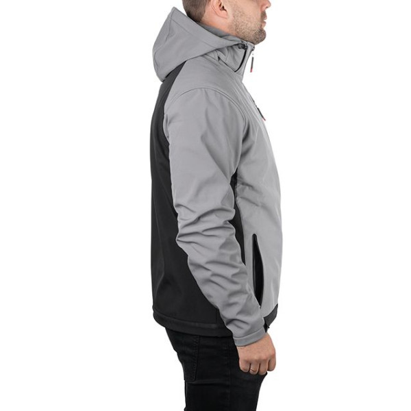 Куртка SOFTSHELL светло серо-черная, с капюшоном, трехслойная, ткань стрейч 300 GSM 100D Intertool SP-3123