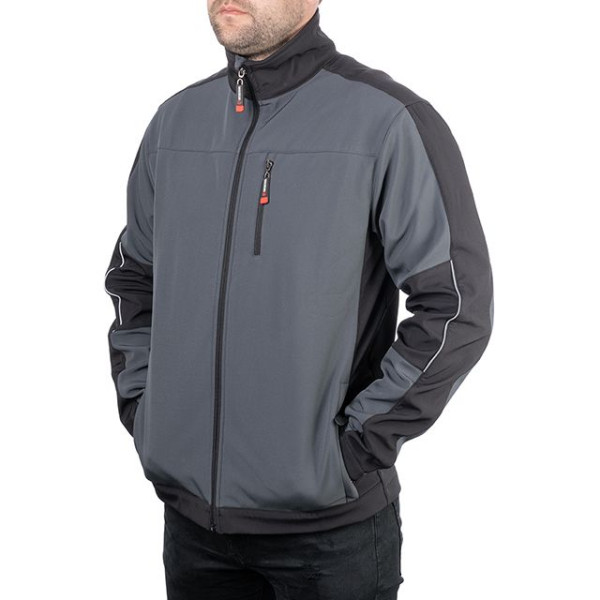 SOFTSHELL jacket dark gray and black, three-layer, stretch fabric 300 GSM 100D with water and wind protection, size L Intertool SP-3133