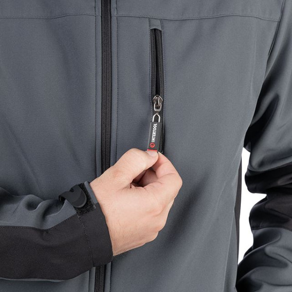 SOFTSHELL jacket dark gray and black, three-layer, stretch fabric 300 GSM 100D with water and wind protection, size L Intertool SP-3133