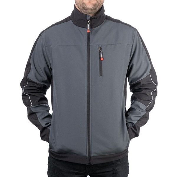 Куртка SOFTSHELL темно серо-черная, трехслойная, ткань стрейч 300 GSM 100D Intertool SP-3131