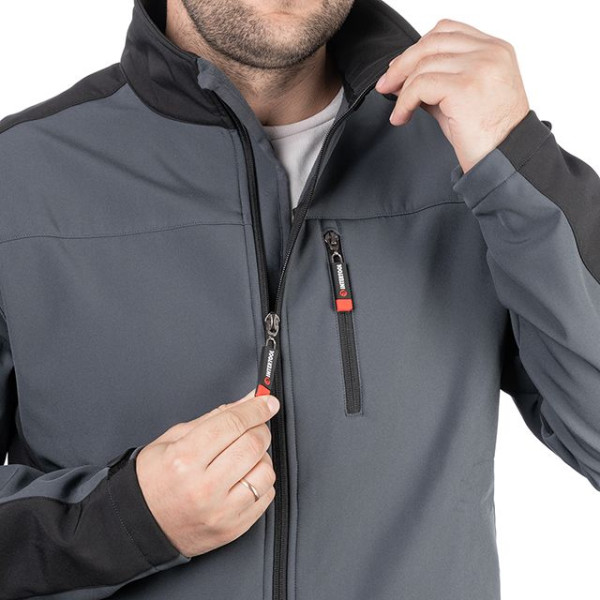 SOFTSHELL jacket dark gray and black, three-layer, stretch fabric 300 GSM 100D with water, wind protection, size XXL Intertool SP-3135