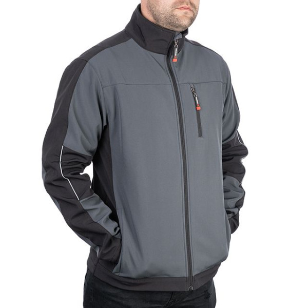 Куртка SOFTSHELL темно серо-черная, трехслойная, ткань стрейч 300 GSM 100D Intertool SP-3136