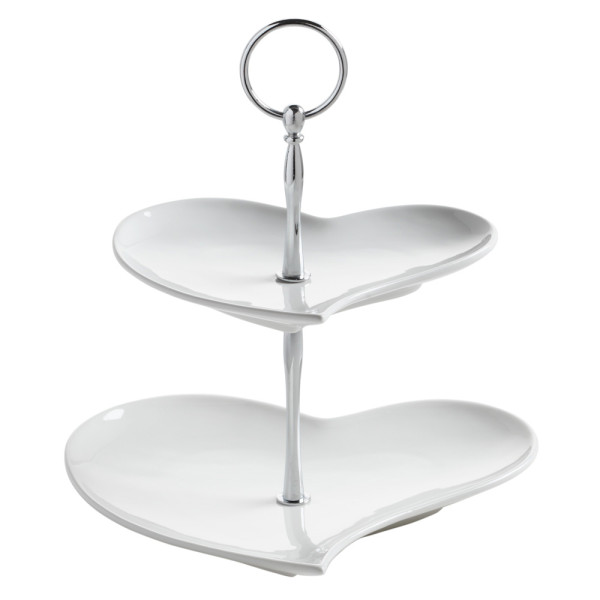 Подставка для пирожных Maxwell Williams WHITE BASICS HEART двухуровневая, фарфоровая