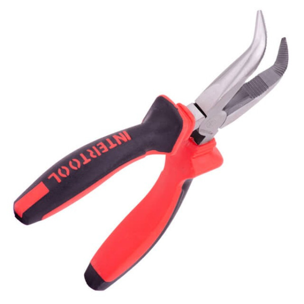 Pliers elongated curved 160 mm, 40CrV, phosphated, polished. Intertool NT-0146