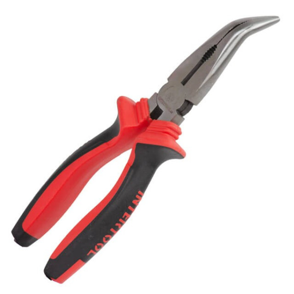 Pliers elongated curved 180 mm, 40CrV, phosphated, polished. Intertool NT-0148