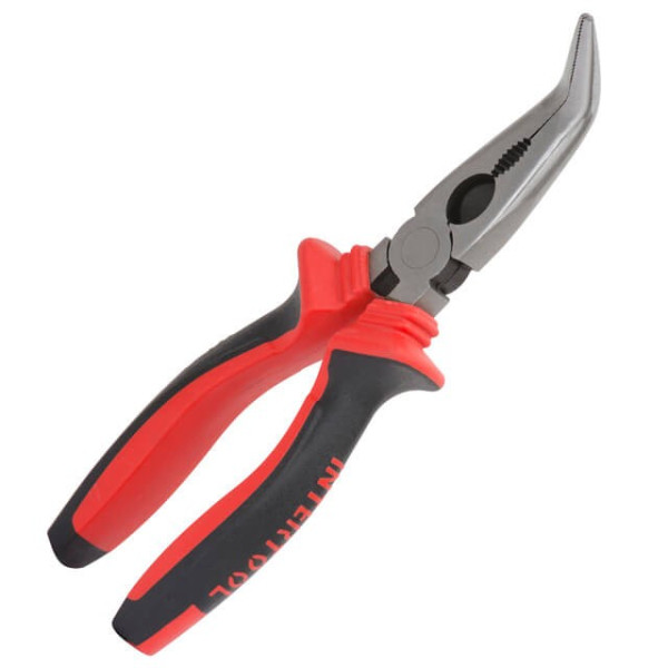 Pliers elongated curved 180 mm, 40CrV, phosphated, polished. Intertool NT-0148