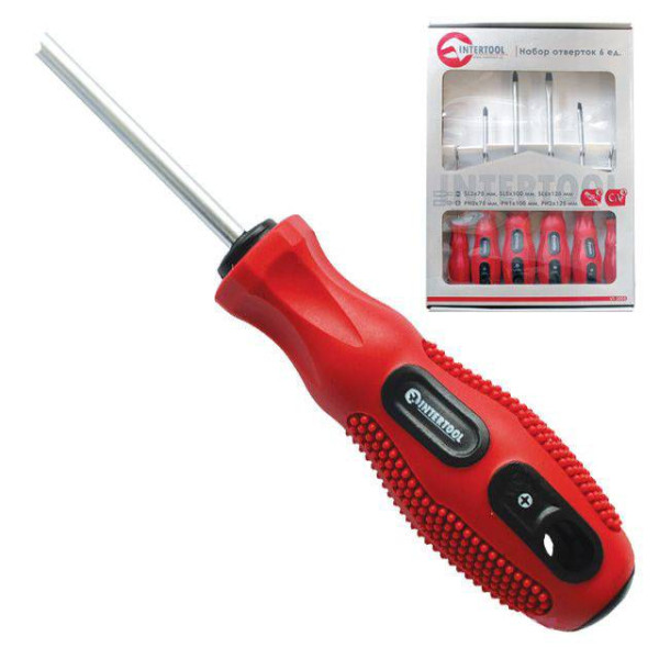 Screwdriver set 6 units (SL3*75, SL5*100, SL6*125, PH0*75, PH1*100, PH2*125), CrV, Ergo-design Intertool VT-2005