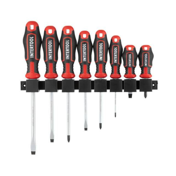 Set of 8 screwdrivers (SL5.0*100 mm, SL6.0*38 mm, SL6.0*125 mm, SL8.0*150 mm, PH0*75 mm, PH1*100 mm, PH2*38 mm, PH2* 125 mm), STORM Intertool VT-3438