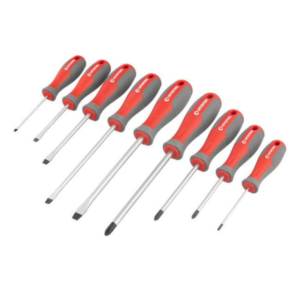 9 Piece Screwdriver Set (SL3.0*75mm, SL5.0*75mm, SL6.0*100mm, SL6.0*150mm, SL8.0*150mm, PH0*75mm, PH1*75mm, PH2*100 mm, PH3*150 mm) Intertool VT-3349