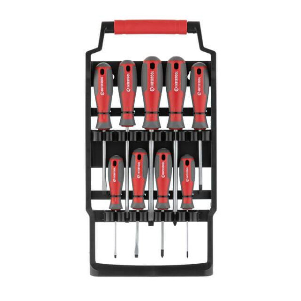 9 Piece Screwdriver Set (SL3.0*75mm, SL5.0*75mm, SL6.0*100mm, SL6.0*150mm, SL8.0*150mm, PH0*75mm, PH1*75mm, PH2*100 mm, PH3*150 mm) Intertool VT-3349