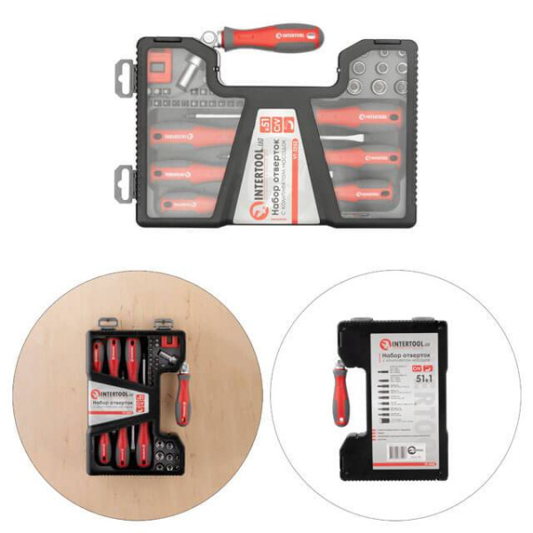A set of screwdrivers with a set of 51 bits Intertool VT-3352