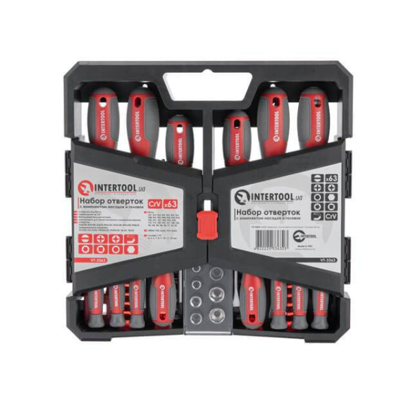 Set of screwdrivers with a set of nozzles and heads 63 units Intertool VT-3363