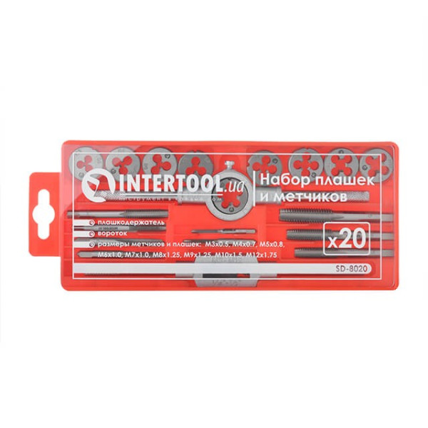Набор плашек M3-M12 и метчиков M3-M12, 20 единиц Intertool SD-8020