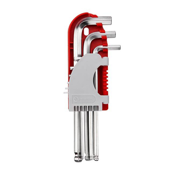 Set of L-shaped hexagon keys with a ball tip 9 pcs., 1.5-10 mm, S2, PROF Intertool HT-1813