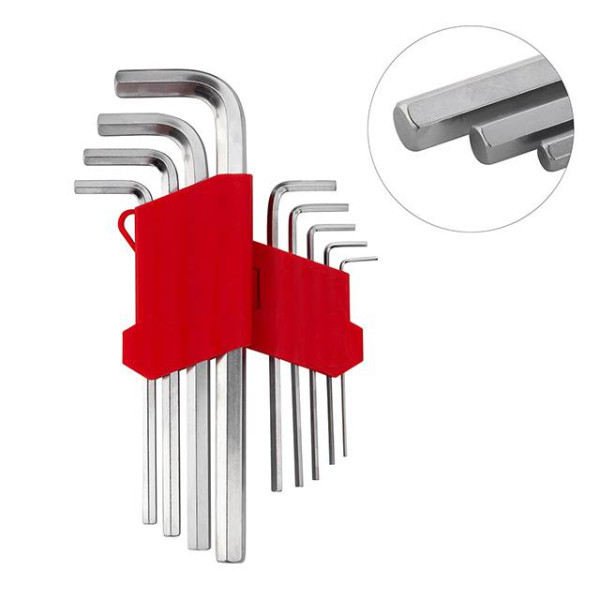 Set of L-shaped hex keys elongated 9 pcs., 1.5-10 mm, CrV, 55 HRC Intertool HT-0602
