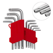 Set of L-shaped TORX keys with a hole of 9 pcs., T10-T50, CrV Intertool HT-0604
