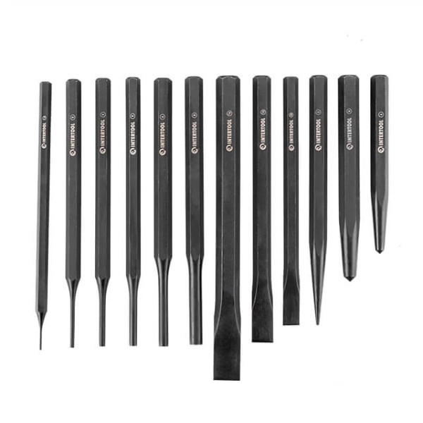 A set of chisels, corners and punches of 12 units Intertool HT-0289