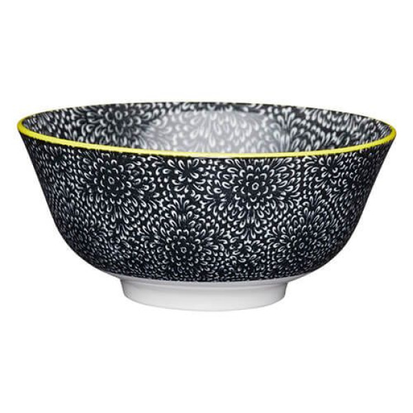 Миска Kitchen Craft BLACK FLORAL, керамика, диаметр 16 см, 500 мл