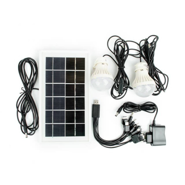 Ліхтар акумуляторний 1 LED 5 W + 22 SMD, виносна сонячна панель, виносні 2 led лампи, кабель для зарядки телефону-планшета Intertool LB-0105