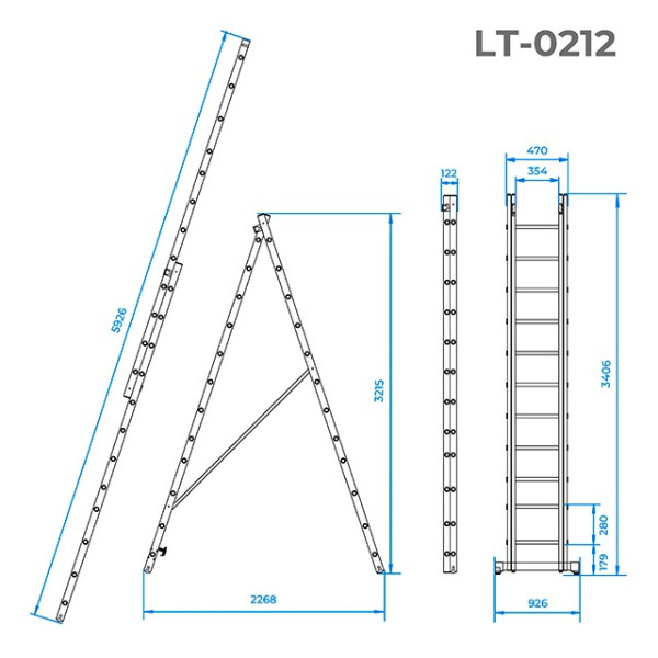 Aluminum ladder, 2-section, universal, folding, 2*12 steps, 5.9 m Intertool LT-0212