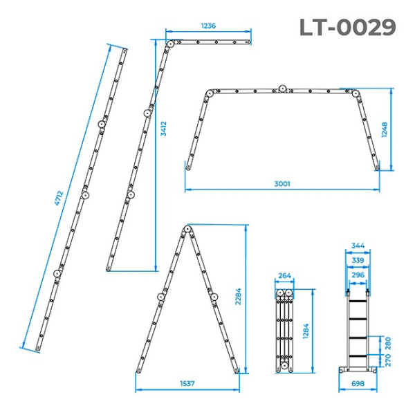 Transformer aluminum ladder 4*4 steps, 4.7 m Intertool LT-0029