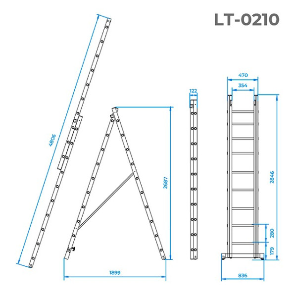 Aluminum ladder, 2-section, universal, folding, 2*10 steps, 4.8 m Intertool LT-0210