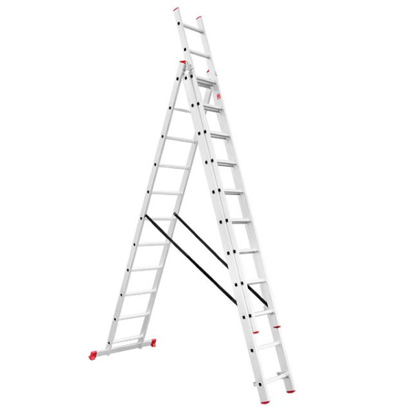 Драбина з алюмінію, 3-секційна, універсальна, розкладна, 3*11 сход., 6.7 м Intertool LT-0311