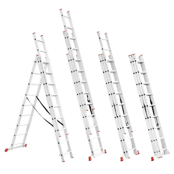 Aluminum ladder, 3-section universal folding, 3*9 steps, 5.93 m Intertool LT-0309