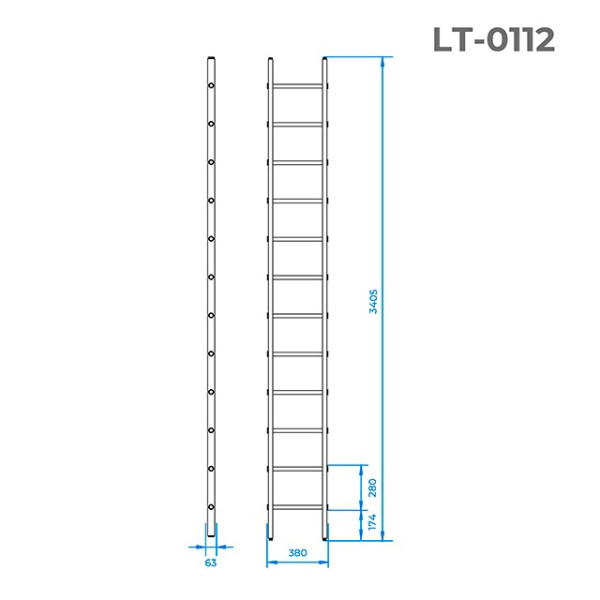 Лестница из алюминия приставная, 12 лестниц, 3,40 м Intertool LT-0112