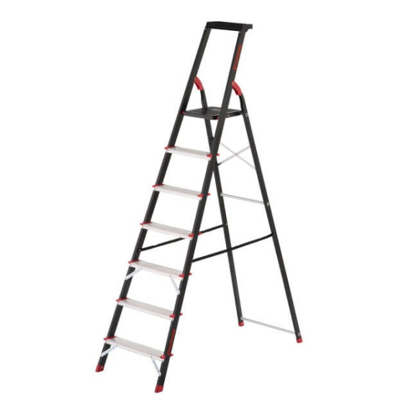 Ladder 7 steps, tool tray, steel profile, height of the upper step 1500 mm, 504*1283*2003 mm, 150 kg Intertool LT-0057
