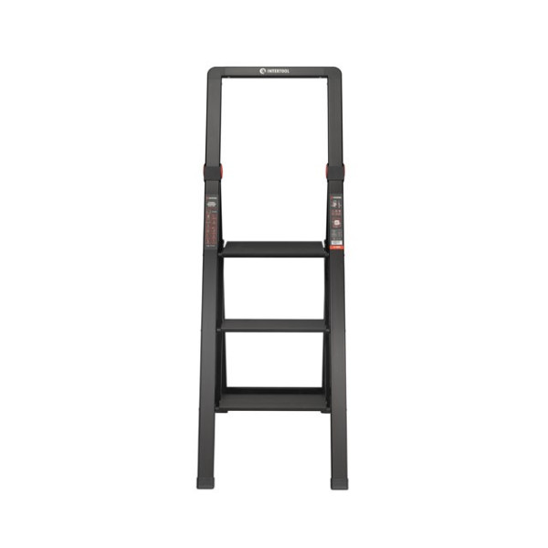 Black Slim aluminum ladder, 3 steps, height of the top step 684 mm, 150 kg STORM Intertool LT-5003