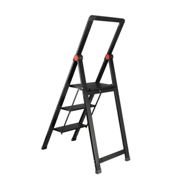 Black Slim aluminum ladder, 3 steps, height of the top step 684 mm, 150 kg STORM Intertool LT-5003