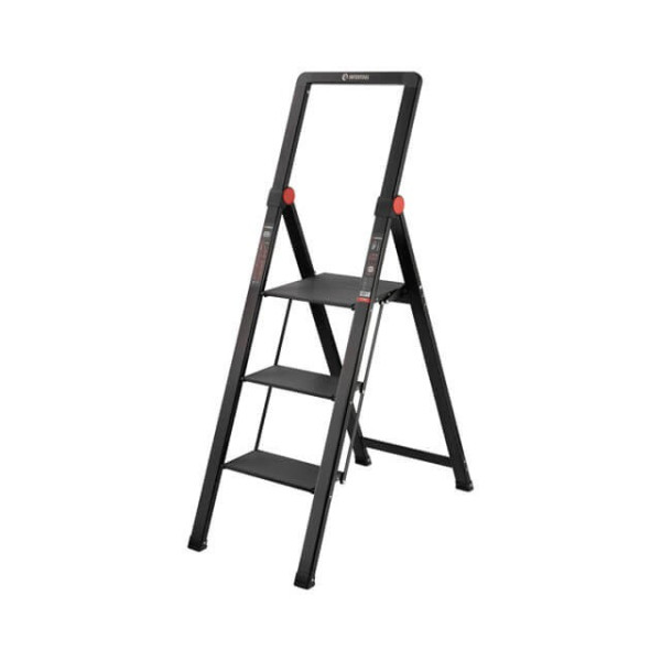 Black Slim aluminum ladder, 3 steps, height of the top step 684 mm, 150 kg STORM Intertool LT-5003