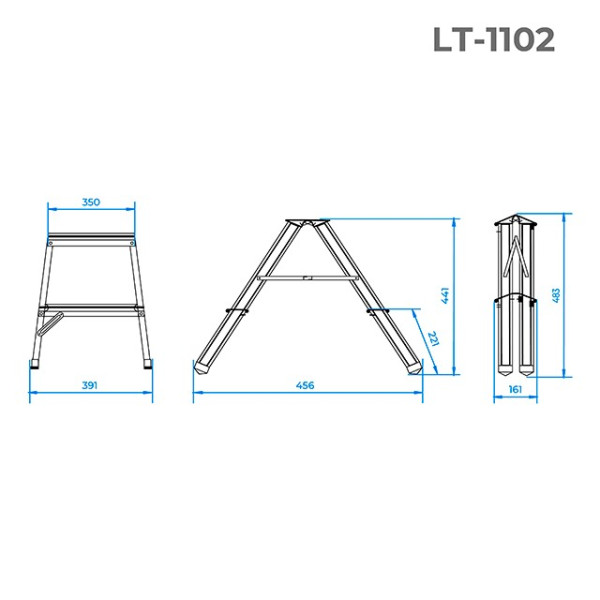 Double-sided aluminum stepladder 2 steps, height 440 mm Intertool LT-1102