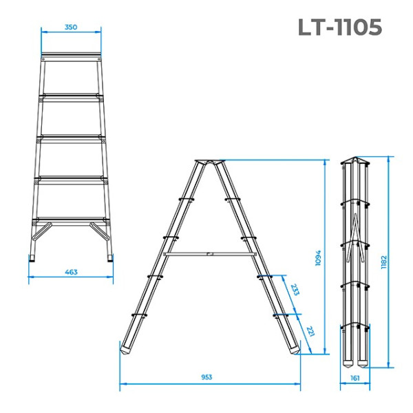 Aluminum stepladder, double-sided, 5 steps, height 1094 mm Intertool LT-1105