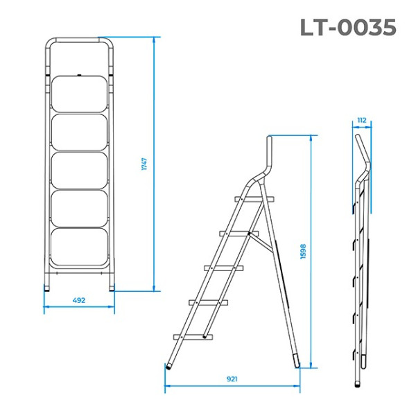 Steel stepladder, 5 steps, 380*260 mm, height 1625 mm Intertool LT-0035