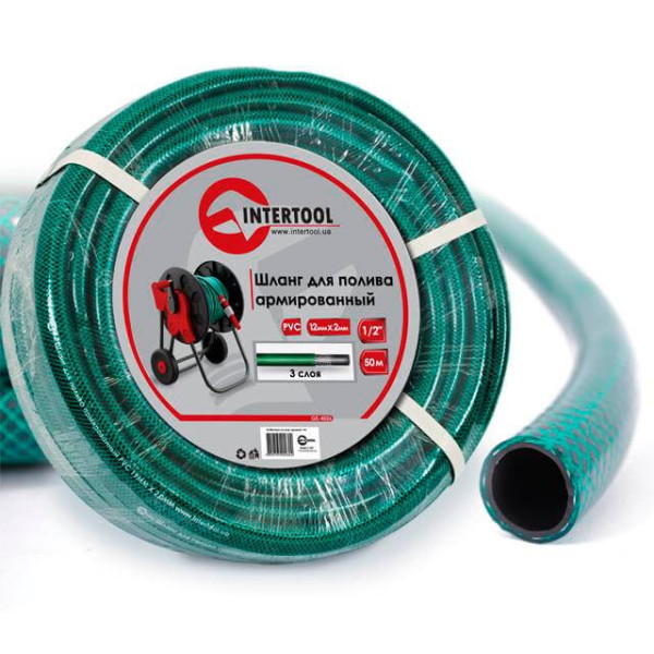Шланг садовый, трехслойный, зеленый, 1/2, 50 м, армированный, PVC Intertool GE-4026