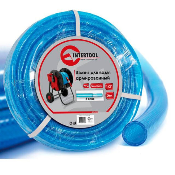 Three-layer water hose, blue, 1/2, 20 m, reinforced, PVC Intertool GE-4053