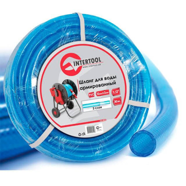 Three-layer water hose, blue, 1/2, 30 m, reinforced, PVC Intertool GE-4055