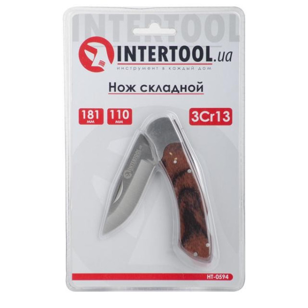 Ніж складаний 181 мм, ручка з дерев'яними вставками Intertool HT-0594